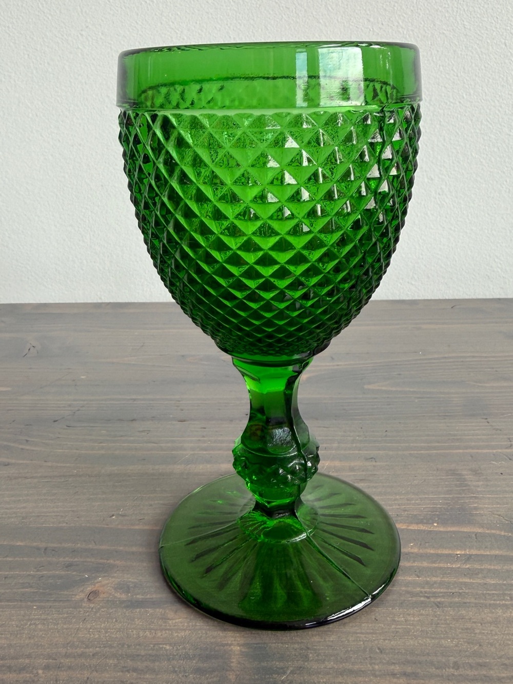 Vintage emerald green glass goblet